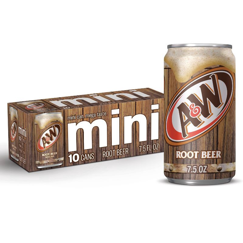 slide 1 of 8, A&W Root Beer Soda - 10pk/7.5 fl oz Mini Cans, 10 ct; 7.5 fl oz