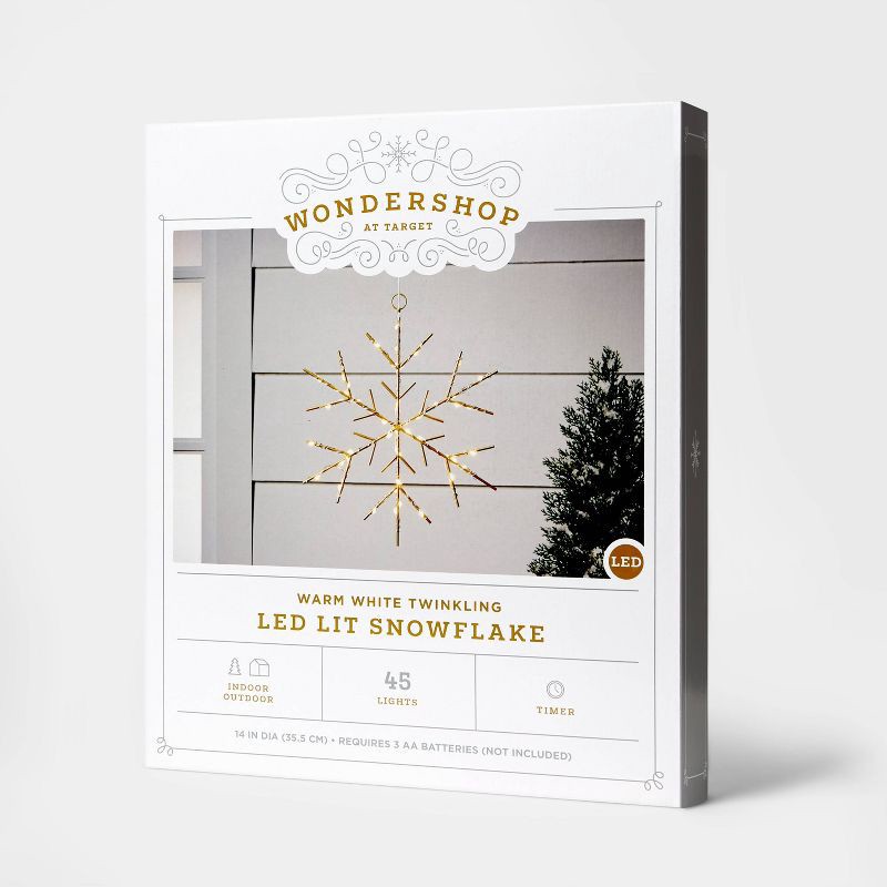 slide 2 of 3, Christmas LED Gold Snowflake Novelty Sculpture with Warm White Twinkle Lights - Wondershop™: 45 Lights, Timer, 1 ct