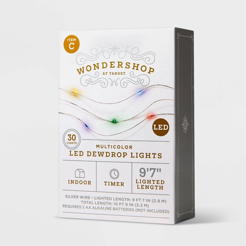 slide 2 of 4, 30ct Battery Operated LED Christmas Dewdrop Fairy String Lights Multicolor with Silver Wire - Wondershop™, 30 ct