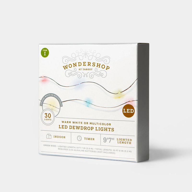 slide 2 of 6, 30ct Battery Operated LED Christmas Dewdrop Fairy String Lights Dual Color with Green Wire - Wondershop™: Indoor Holiday Decor, 9.6ft Length, 30 ct, 9.6 ft