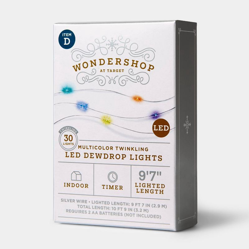 slide 2 of 4, 30ct Battery Operated LED Twinkling Christmas Dewdrop Fairy String Lights Multicolor with Silver Wire - Wondershop™, 30 ct