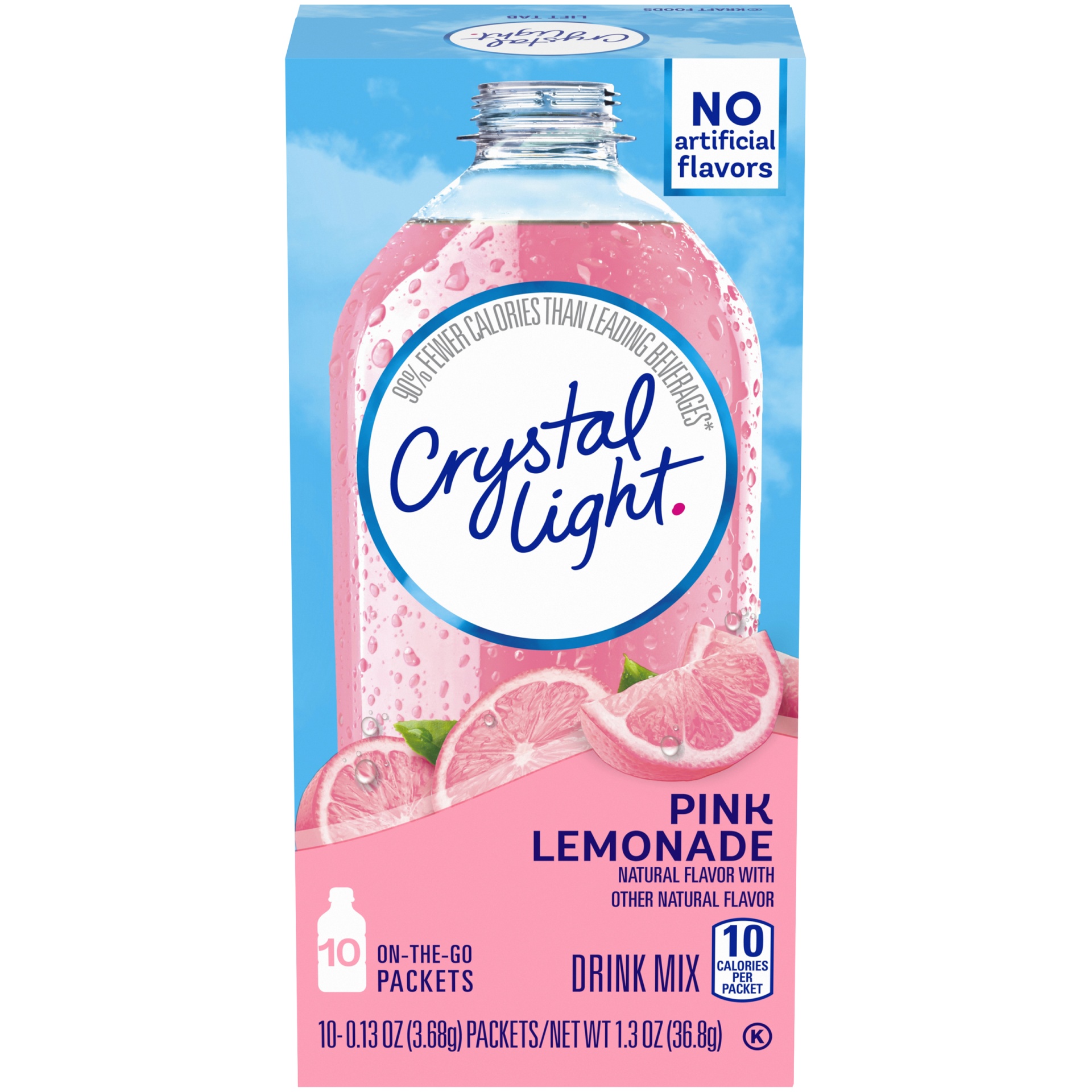 slide 1 of 10, Crystal Light Pink Lemonade Naturally Flavored Powdered Drink Mix On-the-Go-Packets, 10 ct