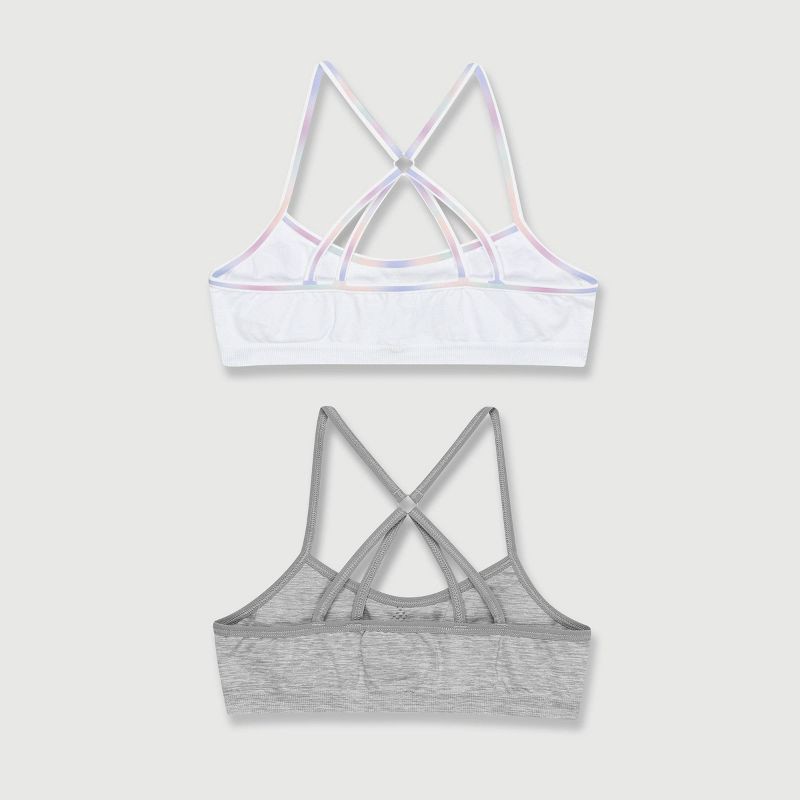 slide 2 of 3, Hanes Girls' 2pk Seamless Strappy Racerback Bra - Heathered Gray/White M, 2 ct