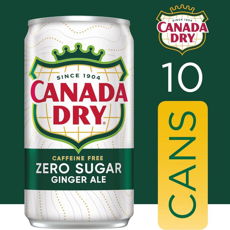 slide 2 of 12, Canada Dry Zero Sugar Ginger Ale Soda - 10pk/7.5 fl oz Mini Cans, 10 ct; 7.5 fl oz