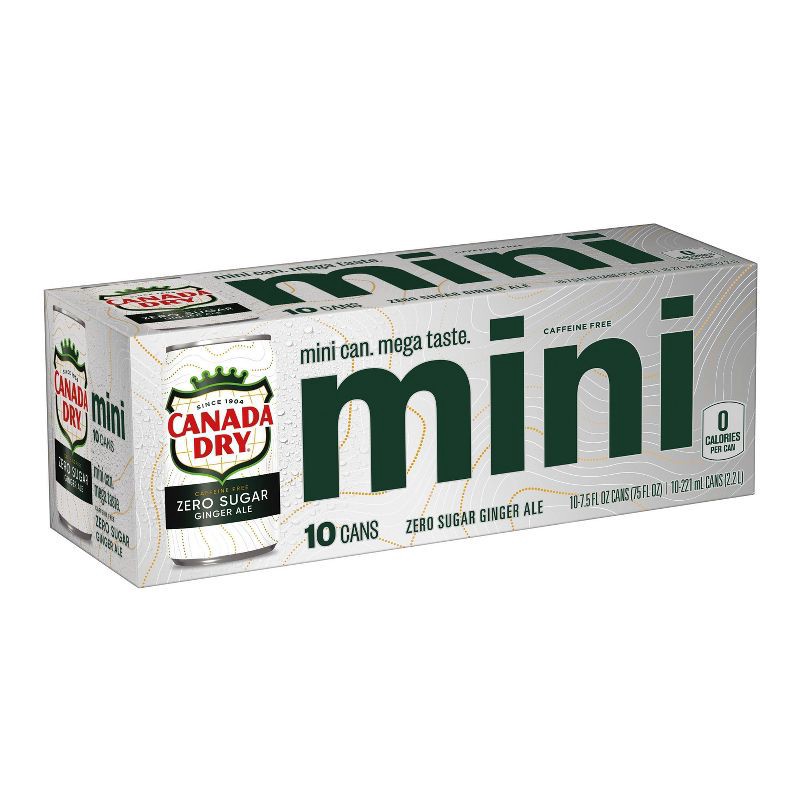 slide 8 of 12, Canada Dry Zero Sugar Ginger Ale Soda - 10pk/7.5 fl oz Mini Cans, 10 ct; 7.5 fl oz