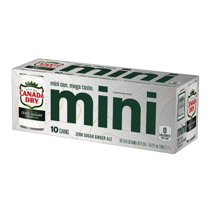 slide 9 of 12, Canada Dry Zero Sugar Ginger Ale Soda - 10pk/7.5 fl oz Mini Cans, 10 ct; 7.5 fl oz