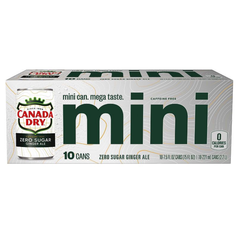 slide 9 of 14, Canada Dry Zero Sugar Ginger Ale Soda - 10pk/7.5 fl oz Mini Cans, 10 ct; 7.5 fl oz