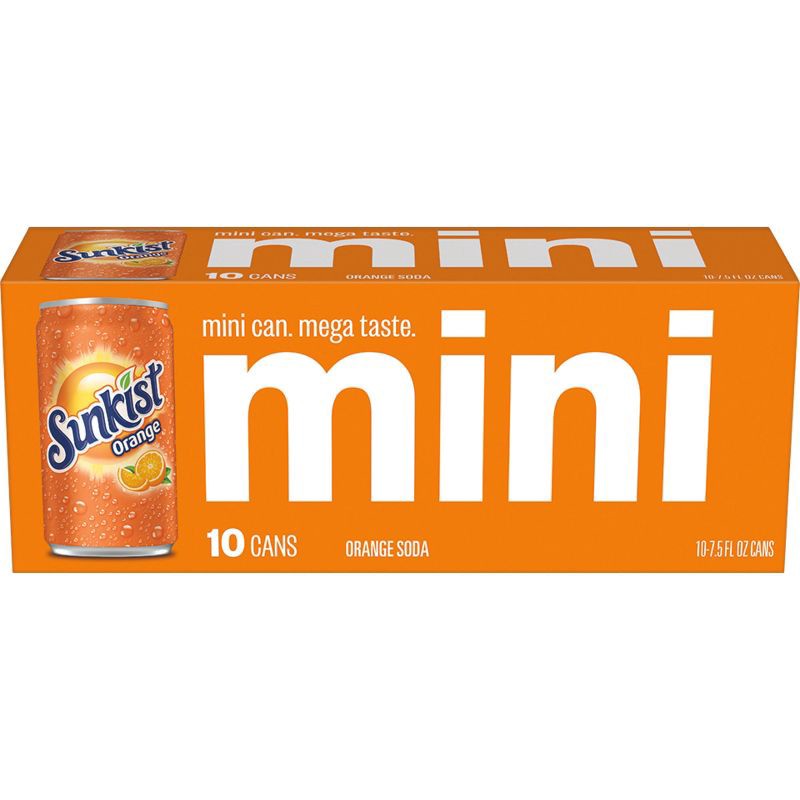 slide 2 of 7, Sunkist Orange Soda - 10pk/7.5 fl oz Mini Cans, 10 ct; 7.5 fl oz