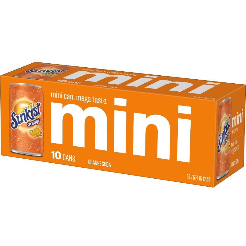 slide 3 of 7, Sunkist Orange Soda - 10pk/7.5 fl oz Mini Cans, 10 ct; 7.5 fl oz