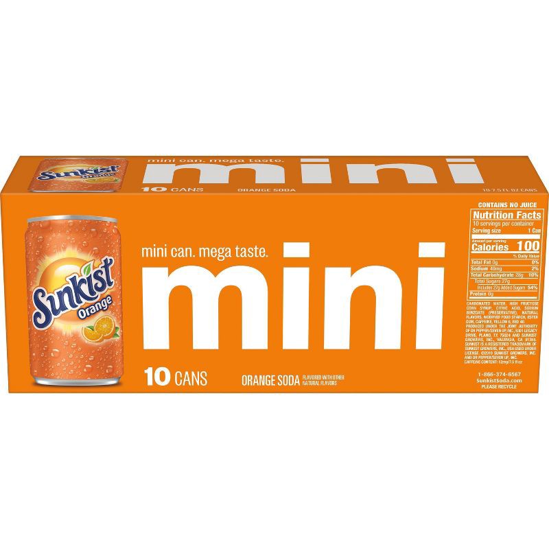 slide 4 of 7, Sunkist Orange Soda - 10pk/7.5 fl oz Mini Cans, 10 ct; 7.5 fl oz