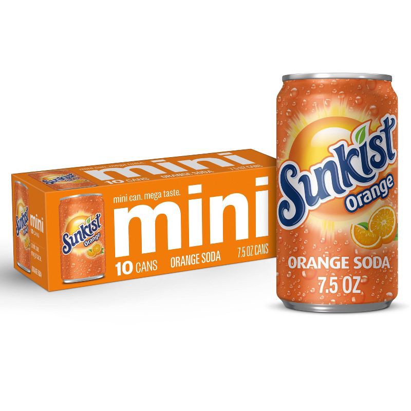 slide 1 of 7, Sunkist Orange Soda - 10pk/7.5 fl oz Mini Cans, 10 ct; 7.5 fl oz