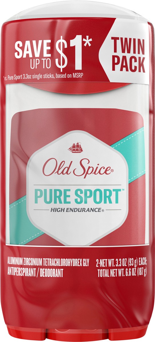 slide 4 of 8, Old Spice High Endurance Anti-Perspirant Deodorant for Men, Pure Sport Scent, 3.3 oz Twin Pack, 2 ct