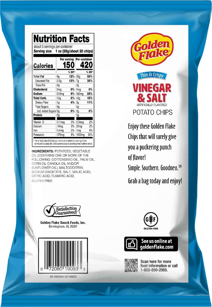 slide 12 of 12, Golden Flake Potato Chips Thin&Crispy Salt&Vinegar Flavor, 2.75 oz
