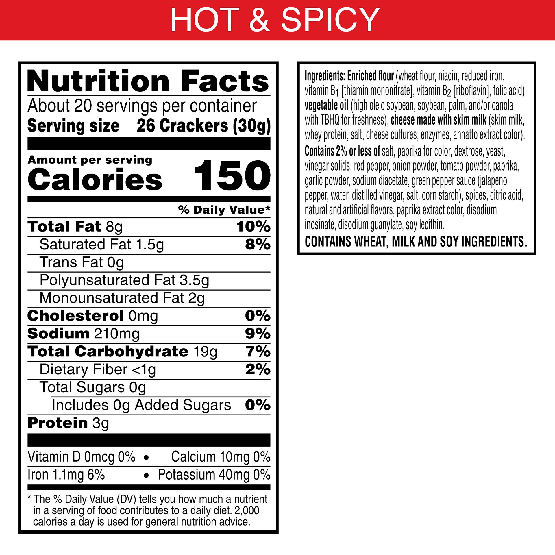 slide 2 of 7, Cheez-It Baked Snack Crackers, Lunch Snacks, Family Size, Hot and Spicy, 21oz Box, 1 Box, 21 oz