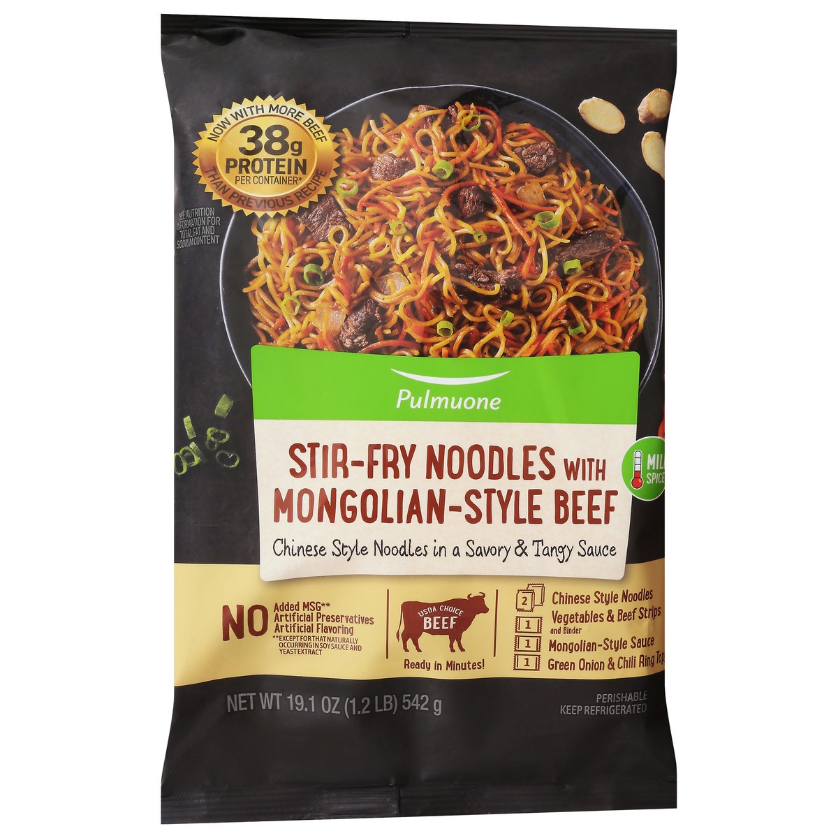 slide 11 of 14, Pulmuone Stir-Fry Noodles with Mongolian-Style Beef 19.1 oz, 19.1 oz