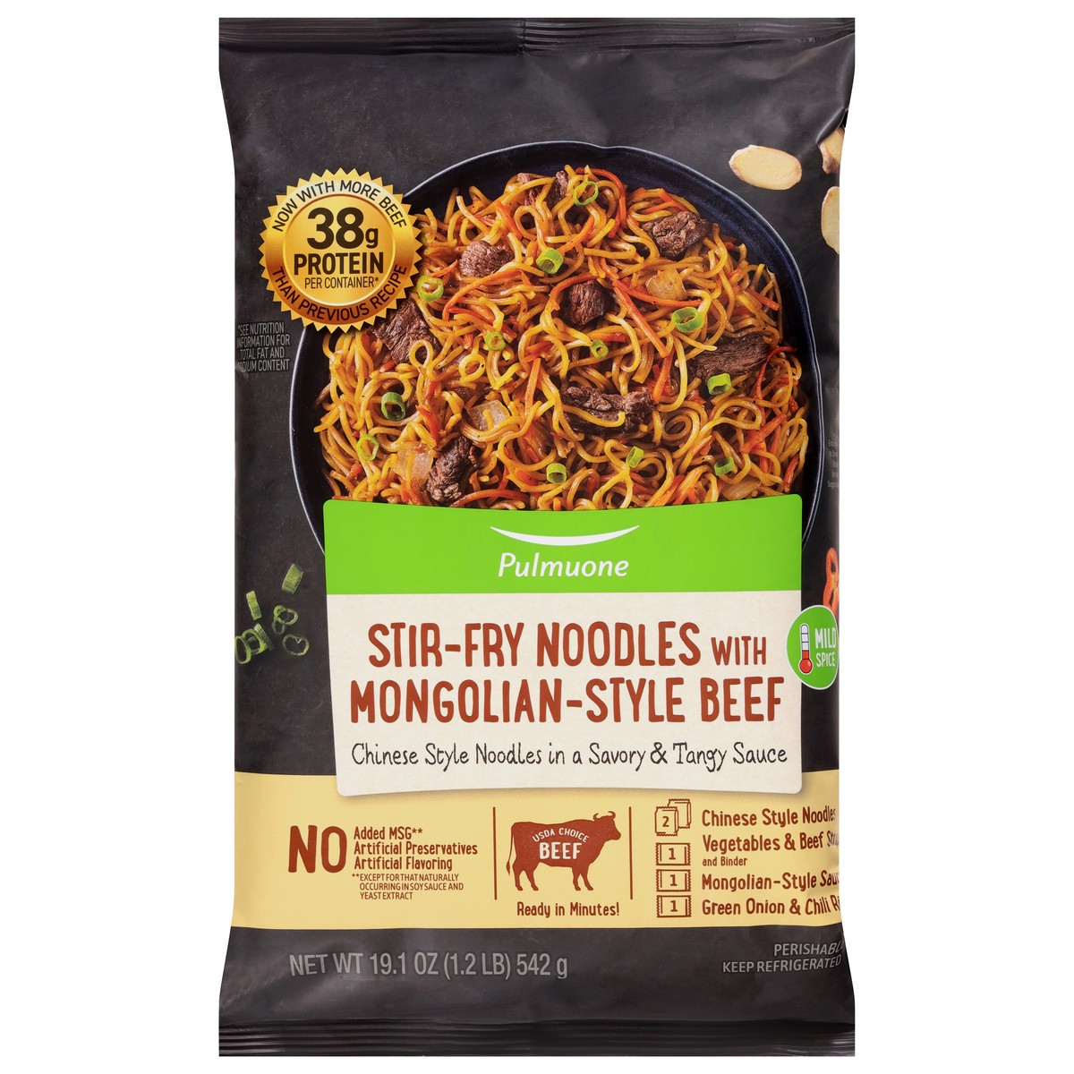 slide 1 of 14, Pulmuone Stir-Fry Noodles with Mongolian-Style Beef 19.1 oz, 19.1 oz
