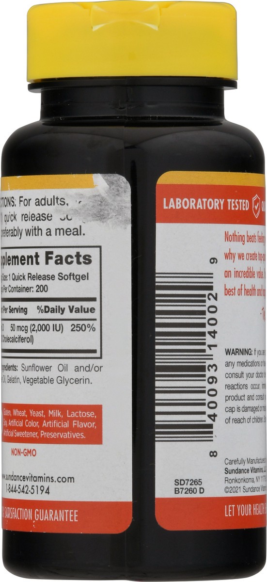 slide 7 of 9, Sundance Vitamins 50 mcg High Potency Vitamin D3 Softgels 200 ea, 200 ct