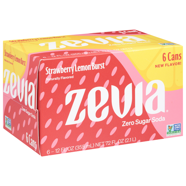 slide 1 of 1, Zevia Zero Sugar Strawberry Lemon Burst Soda 6 - 12 fl oz Cans, 6 ct