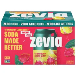 Zevia Zero Sugar Strawberry Lemon Burst Soda 6 - 12 fl oz Cans