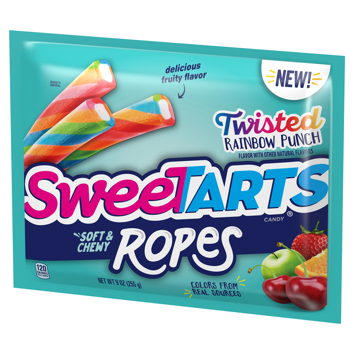 slide 4 of 5, SweeTARTS Twisted Rainbow Punch Ropes 9 Ounce Laydown, 9 oz