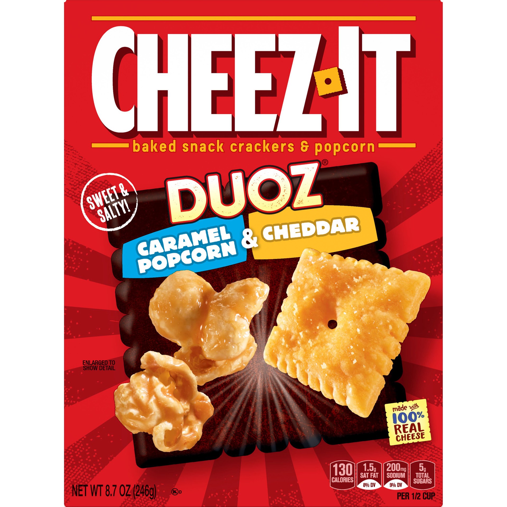 slide 1 of 11, Cheez-It DUOZ Cheese Crackers and Popcorn, Caramel and Cheddar, 8.7 oz, 8.7 oz