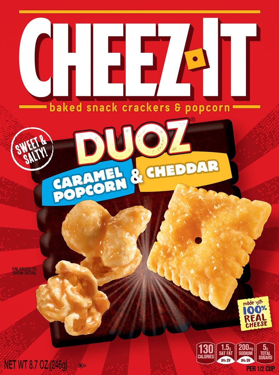 slide 11 of 11, Cheez-It DUOZ Cheese Crackers and Popcorn, Caramel and Cheddar, 8.7 oz, 8.7 oz