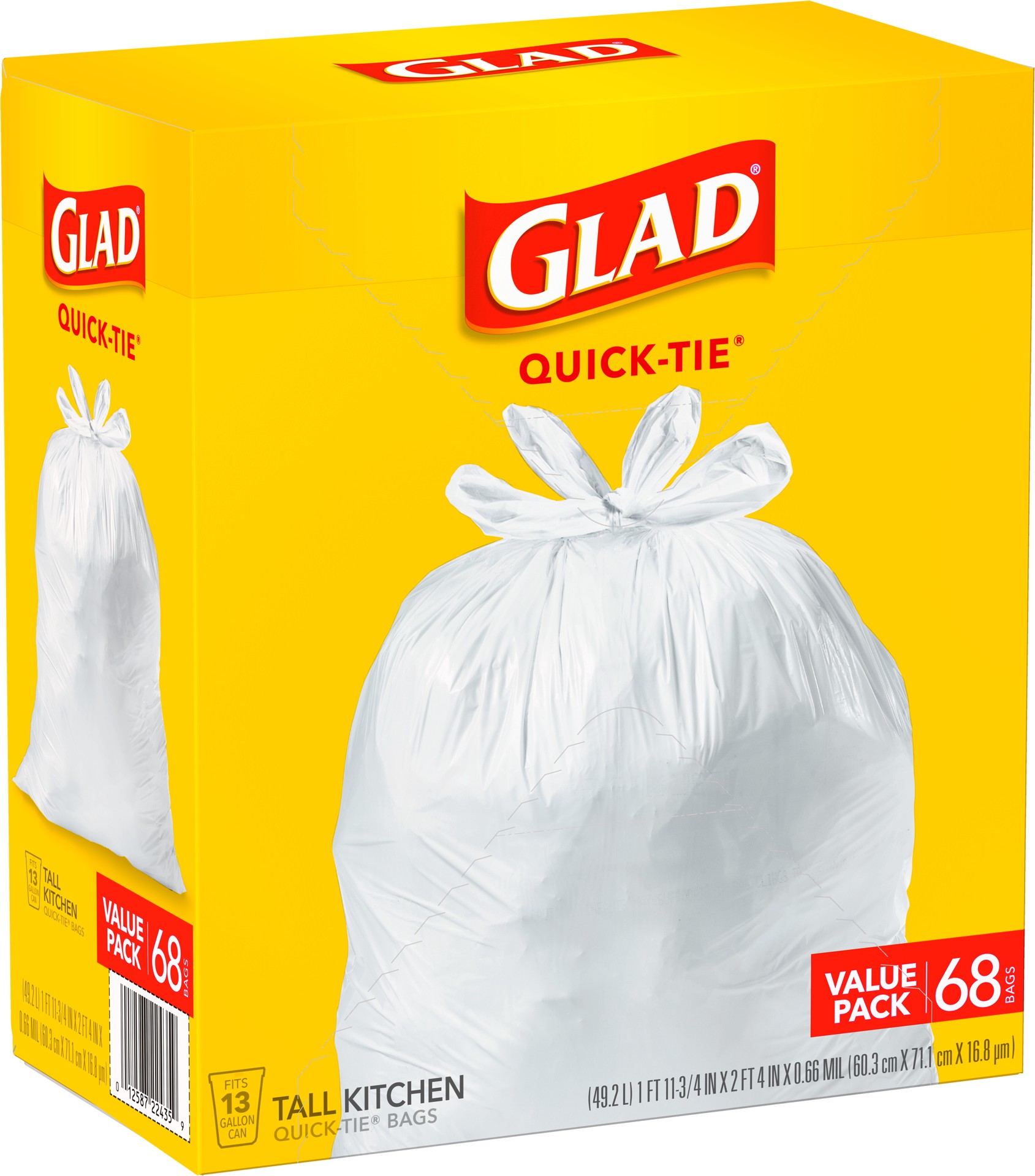 slide 2 of 5, Glad Tall Kitchen Quick-Tie White Trash Bags, 68 ct; 13 gal