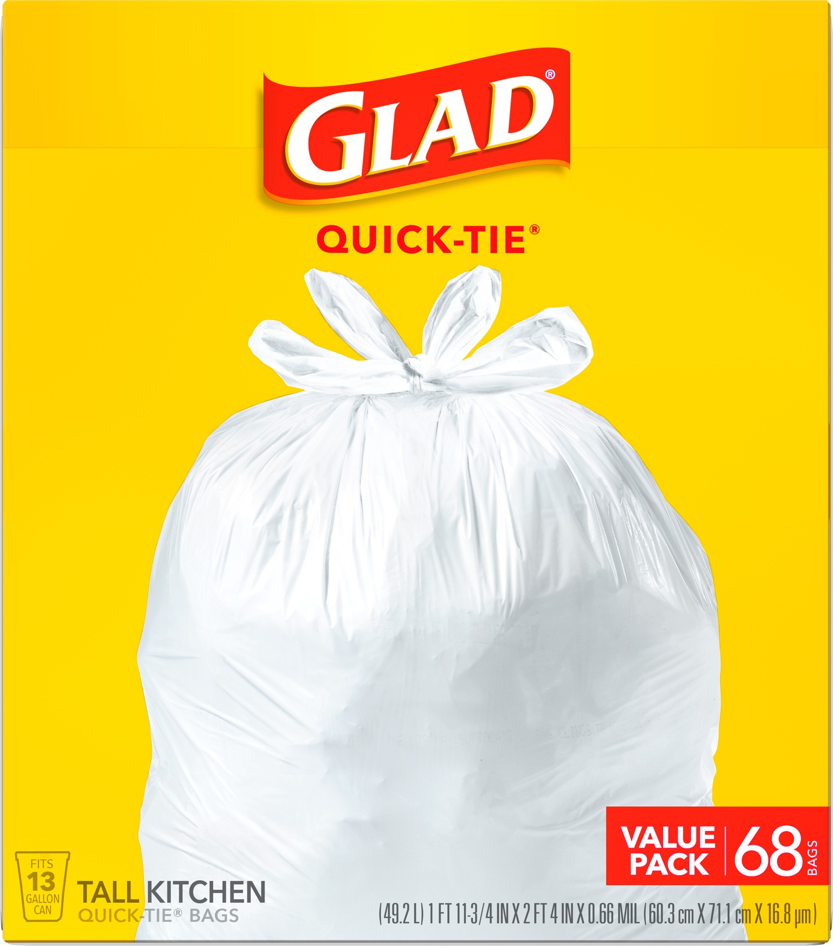 slide 5 of 5, Glad Tall Kitchen Quick-Tie White Trash Bags, 68 ct; 13 gal