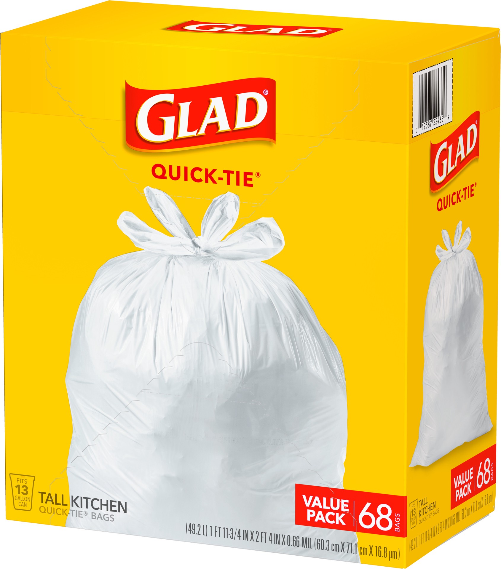 slide 3 of 5, Glad Tall Kitchen Quick-Tie White Trash Bags, 68 ct; 13 gal