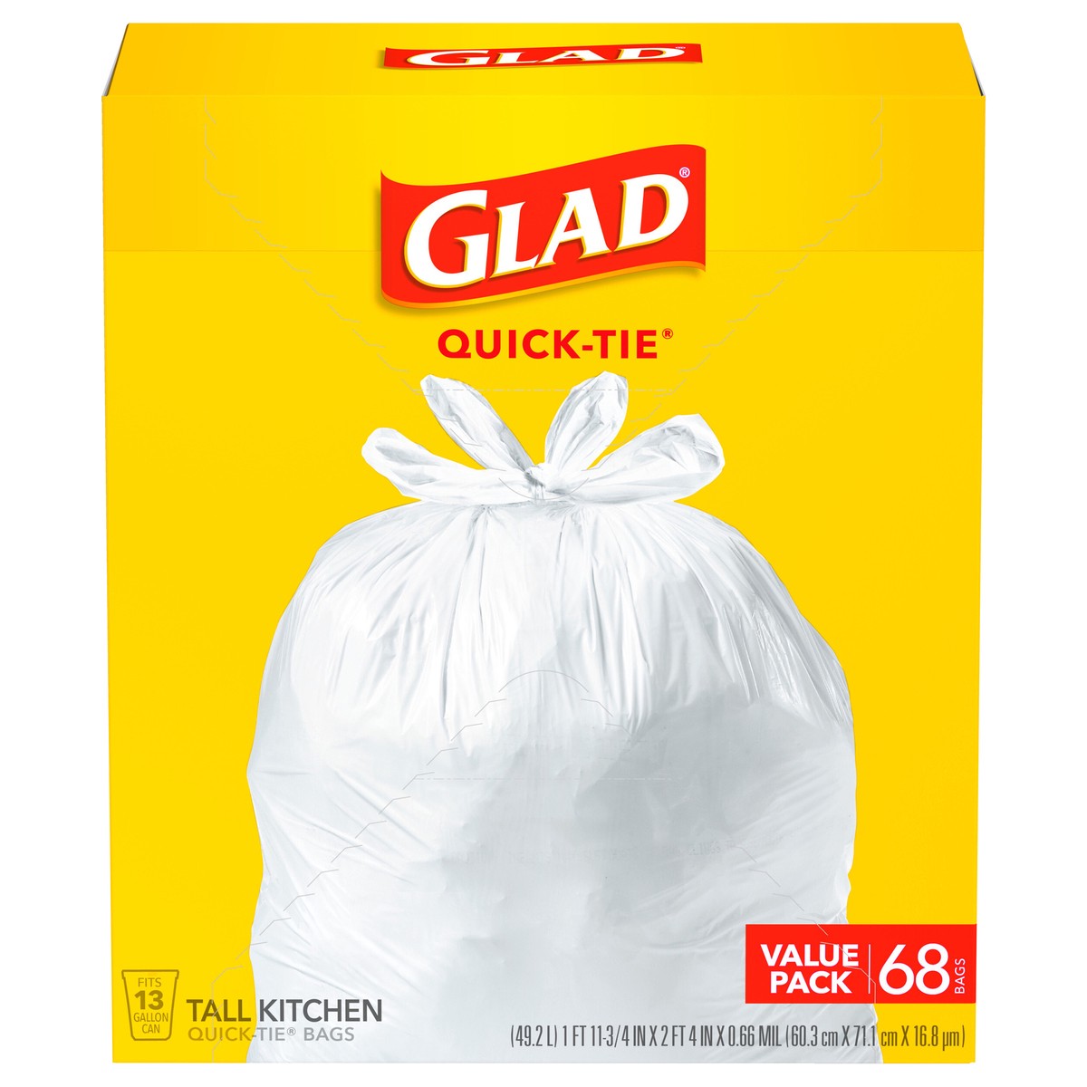 slide 1 of 5, Glad Tall Kitchen Quick-Tie White Trash Bags, 68 ct; 13 gal