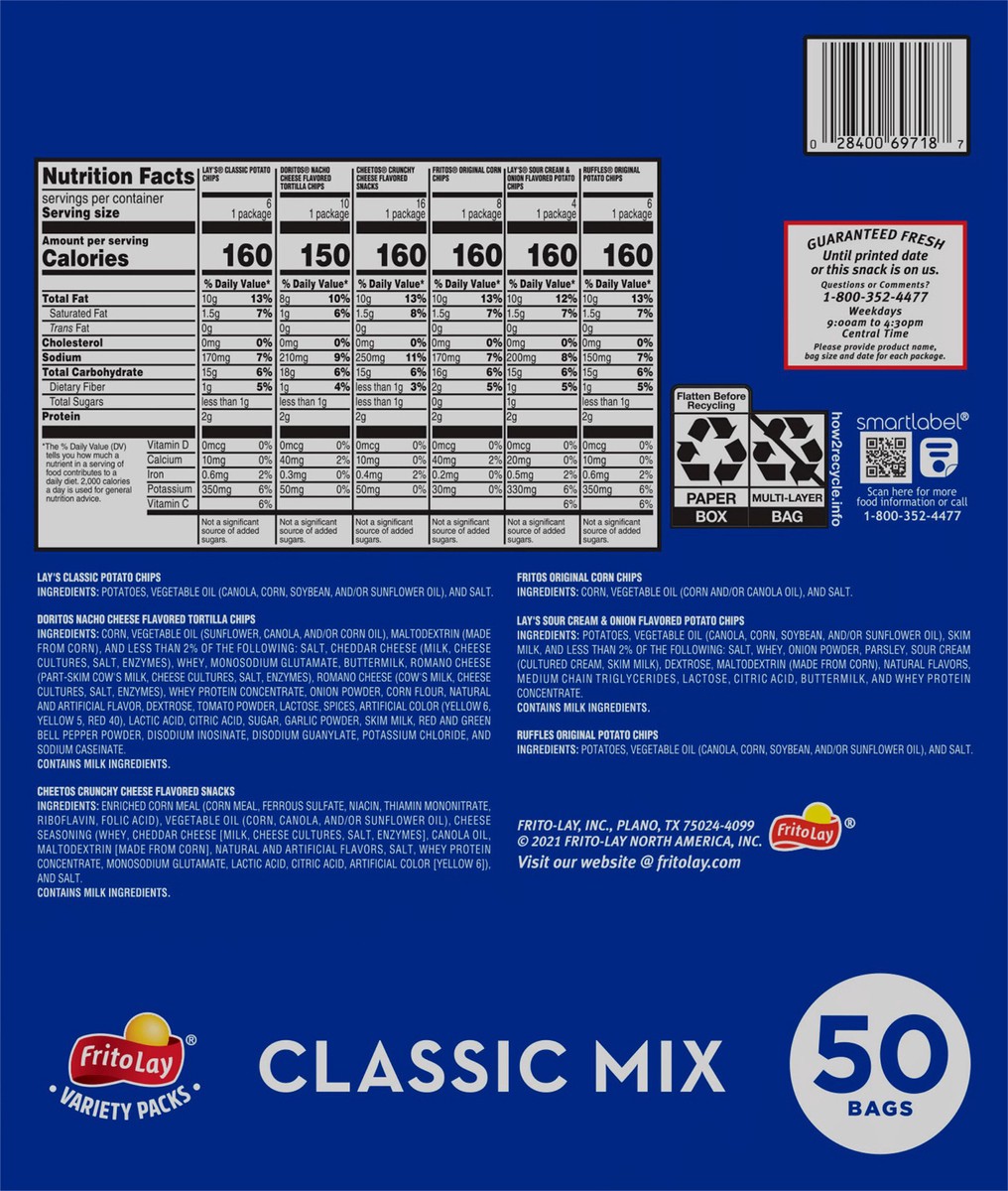slide 9 of 13, Frito-Lay Classic Mix, Variety Packs, 50 ct