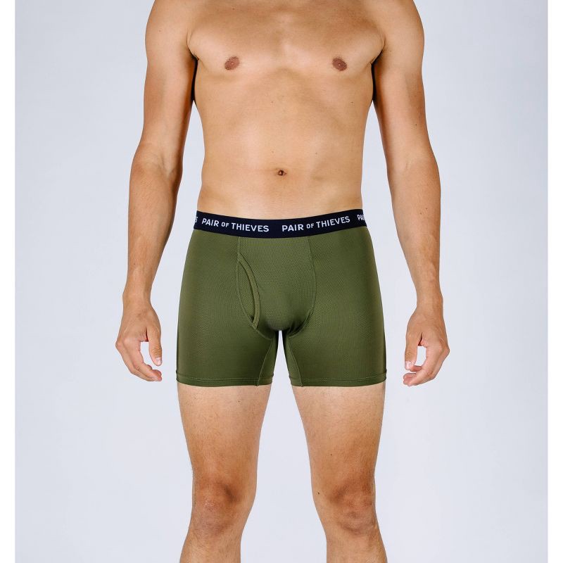slide 2 of 5, Pair of Thieves Men's Super Fit Boxer Briefs 2pk - Green/Gray M: Mid Rise, Geometric Pattern, 2 ct
