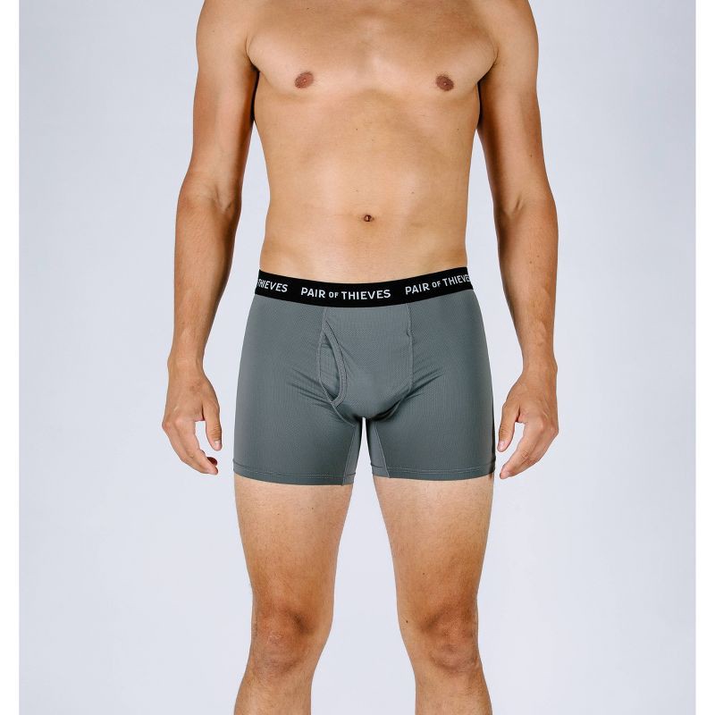 slide 3 of 5, Pair of Thieves Men's Super Fit Boxer Briefs 2pk - Green/Gray L: Geometric Pattern, Mid Rise, Full Waistband Elastic, 2 ct