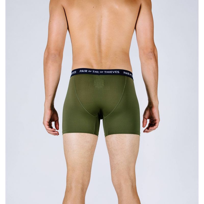 slide 5 of 5, Pair of Thieves Men's Super Fit Boxer Briefs 2pk - Green/Gray XL: Geometric Pattern, Mid Rise, Mesh Detail, 2 ct