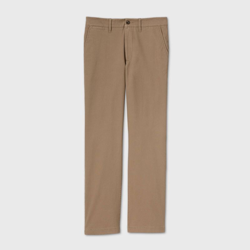 slide 1 of 2, Men's Every Wear Straight Fit Chino Pants - Goodfellow & Co™ Tan 40x32: Midweight Cotton Blend, Slim Fit, Machine Washable, 1 ct