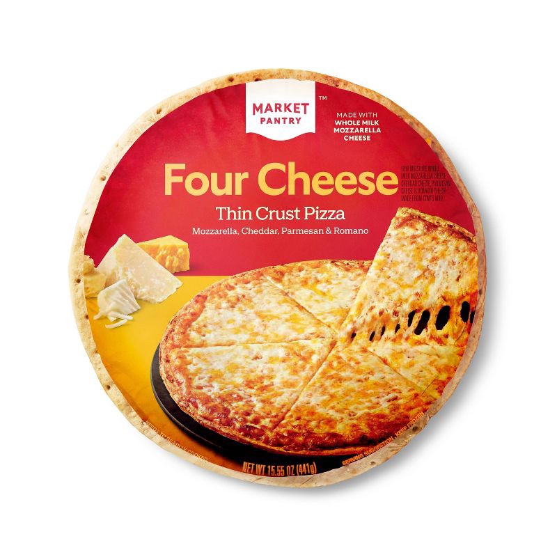 slide 1 of 3, Thin Crust Four Cheese Frozen Pizza - 15.55oz - Market Pantry™, 15.55 oz