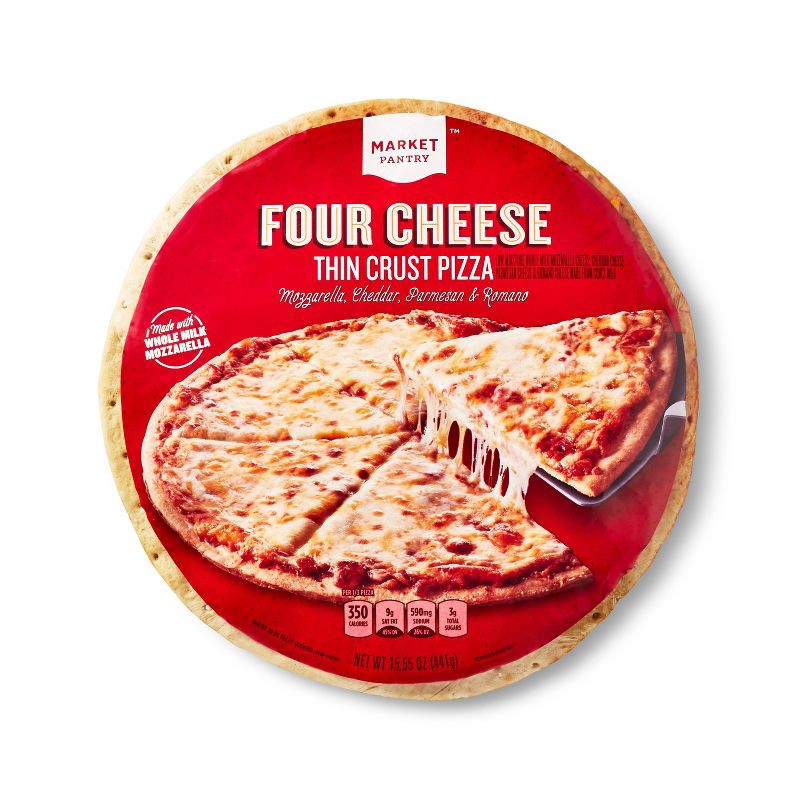 slide 1 of 3, Thin Crust Four Cheese Frozen Pizza - 15.55oz - Market Pantry™, 15.55 oz