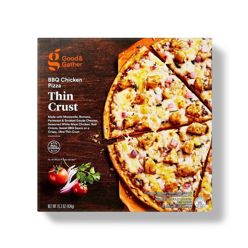 slide 1 of 3, Thin Crust BBQ Chicken Frozen Pizza - 15.3oz - Good & Gather™, 15.3 oz