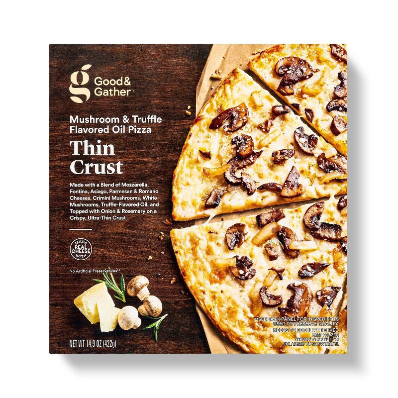 slide 1 of 3, Thin Crust Mushroom & Truffle Oil Frozen Pizza - 14.9oz - Good & Gather™, 14.9 oz