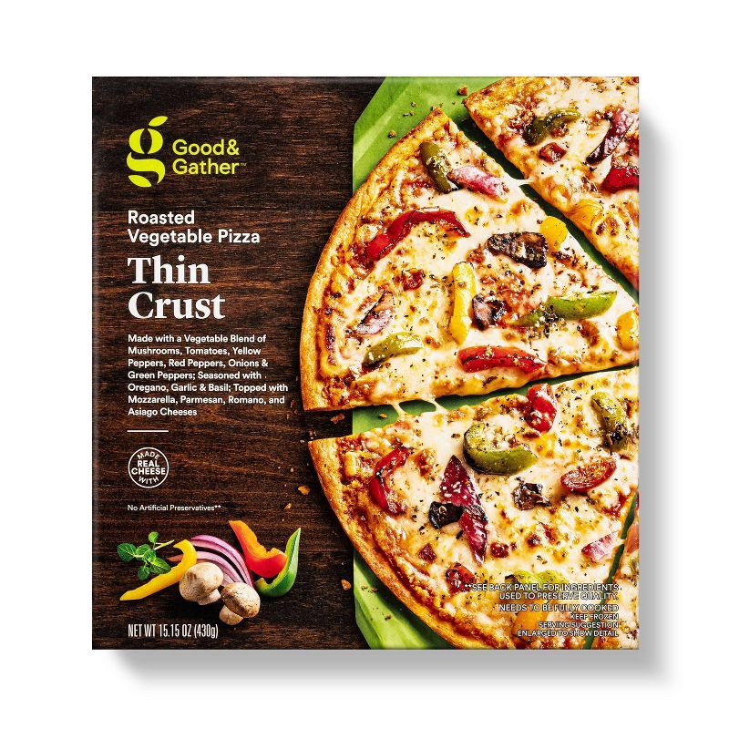 slide 1 of 3, Thin Crust Roasted Vegetable Frozen Pizza - 15.15oz - Good & Gather™, 15.15 oz