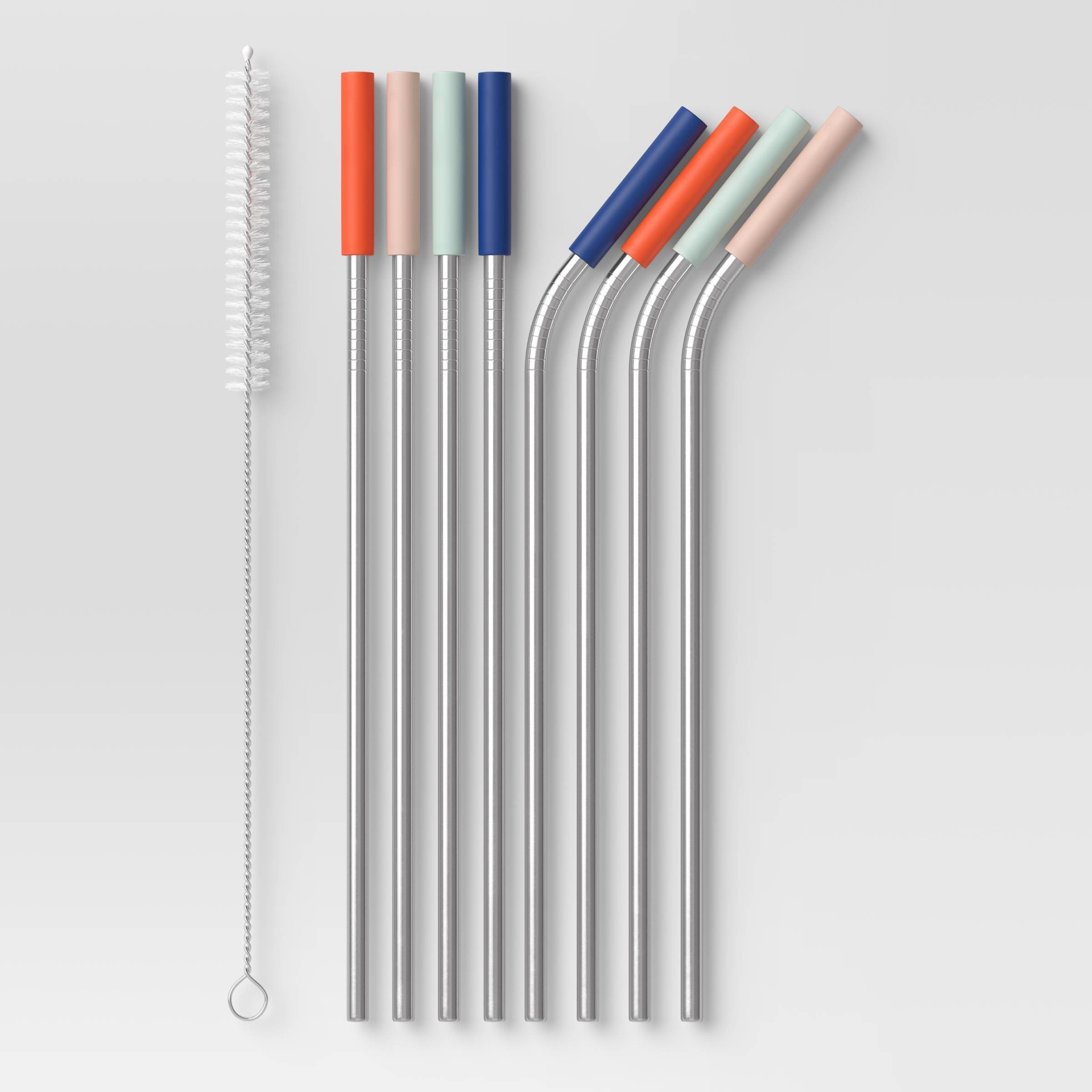 slide 1 of 2, 9pc Stainless Steel Straws with Cleaning Brush Colored Tips - Room Essentials, 9 ct
