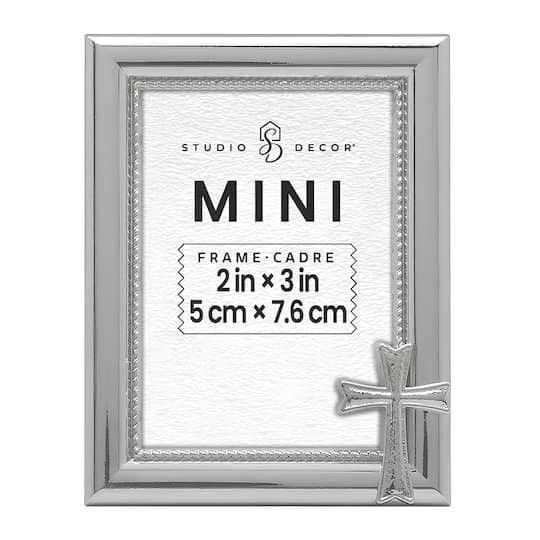 slide 1 of 3, Mini Silver Cross Frame By Studio Decor, 2 in x 3 in