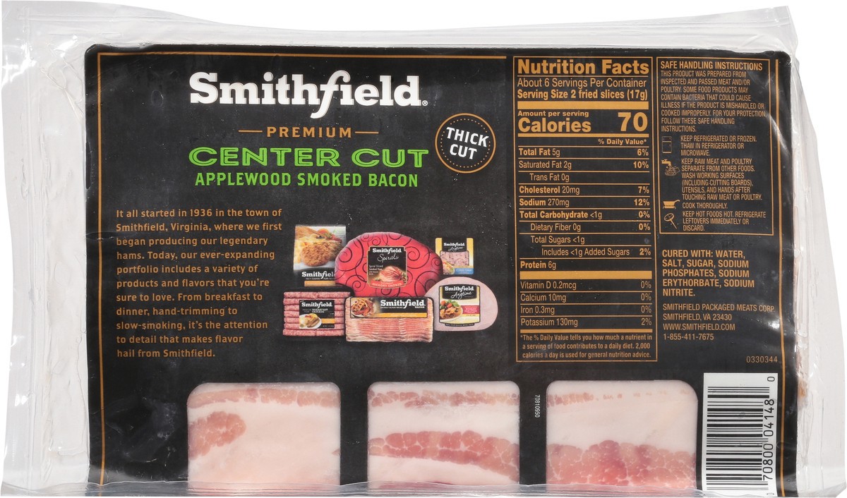 slide 5 of 9, Smithfield Bacon, Center Cut, Applewood Smoked, Premium, 12 oz