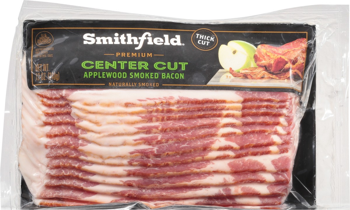 slide 6 of 9, Smithfield Bacon, Center Cut, Applewood Smoked, Premium, 12 oz