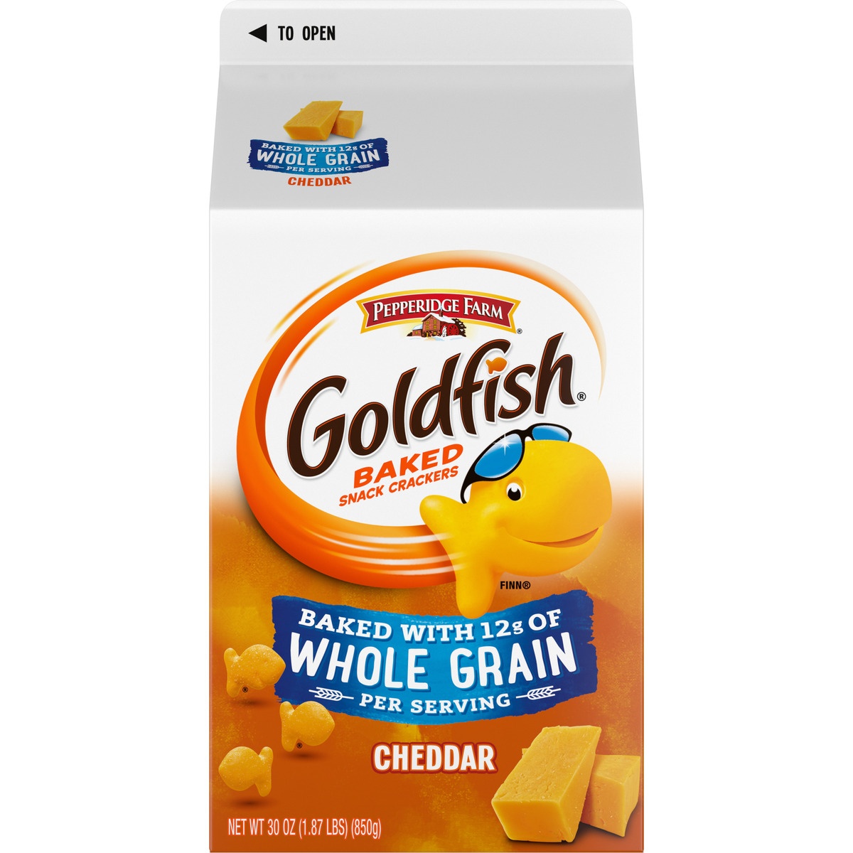 slide 1 of 1, Pepperidge Farm Goldfish Whole Grain Cheddar Baked Snack Crackers, 30 oz