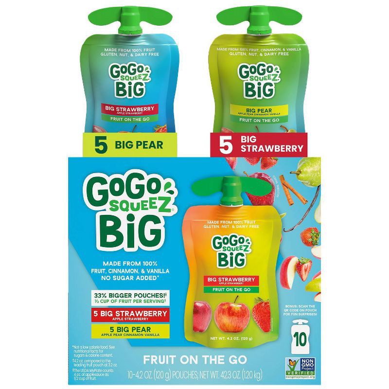 slide 1 of 9, GoGo SqueeZ Big Variety Pack Apple Straw Pear Cinna Van - 42.3oz/10ct, 42.3 oz, 10 ct