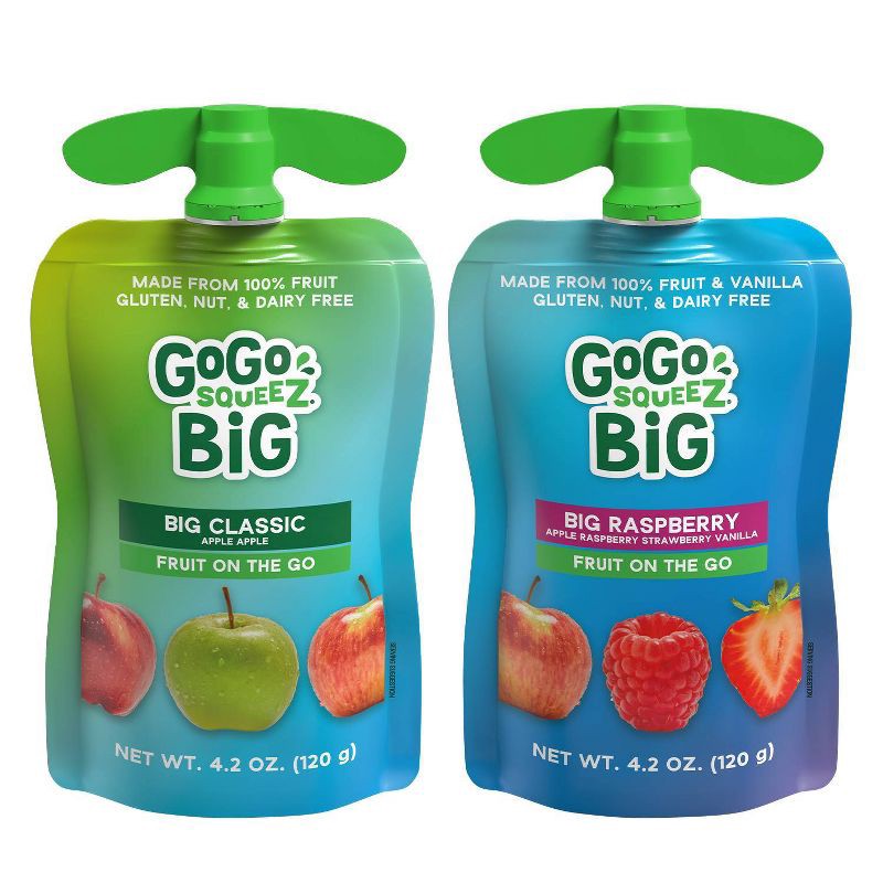 slide 3 of 10, GoGo squeeZ BIG Applesauce and Fruit Puree with Vanilla Variety Pack, BIG Classic, BIG Raspberry - 4.2oz/10ct, 10 ct; 4.2 oz