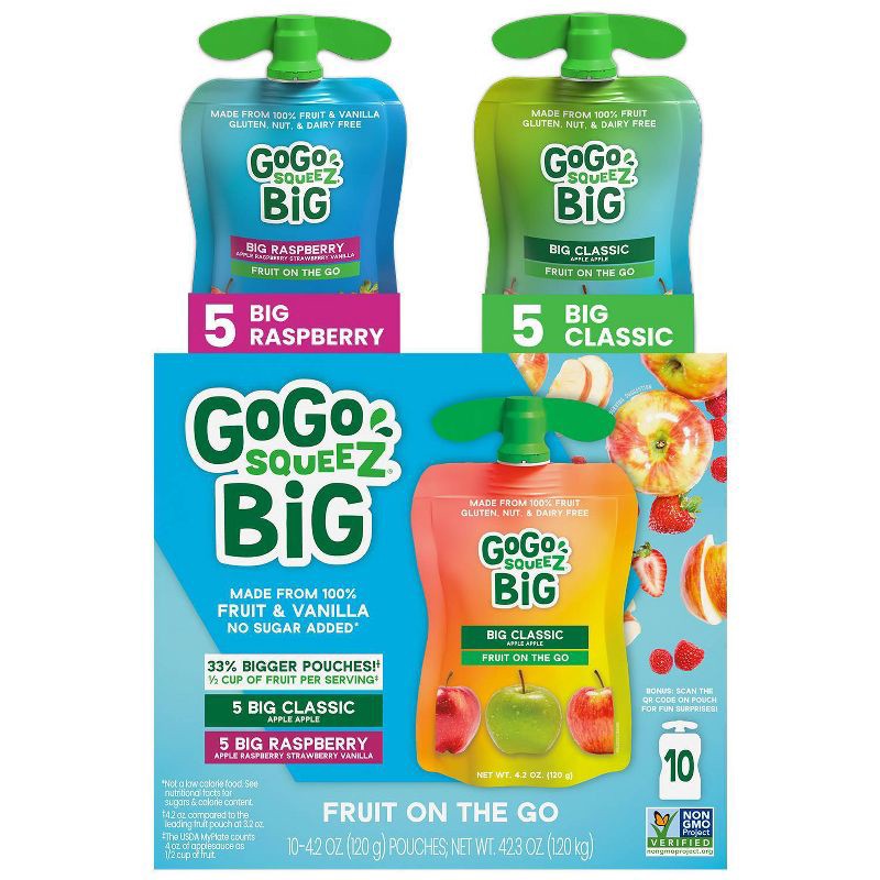 slide 1 of 10, GoGo SqueeZ Big Variety Pack Apple Apple Rasp Straw Van - 42.3oz/10ct, 42.3 oz, 10 ct