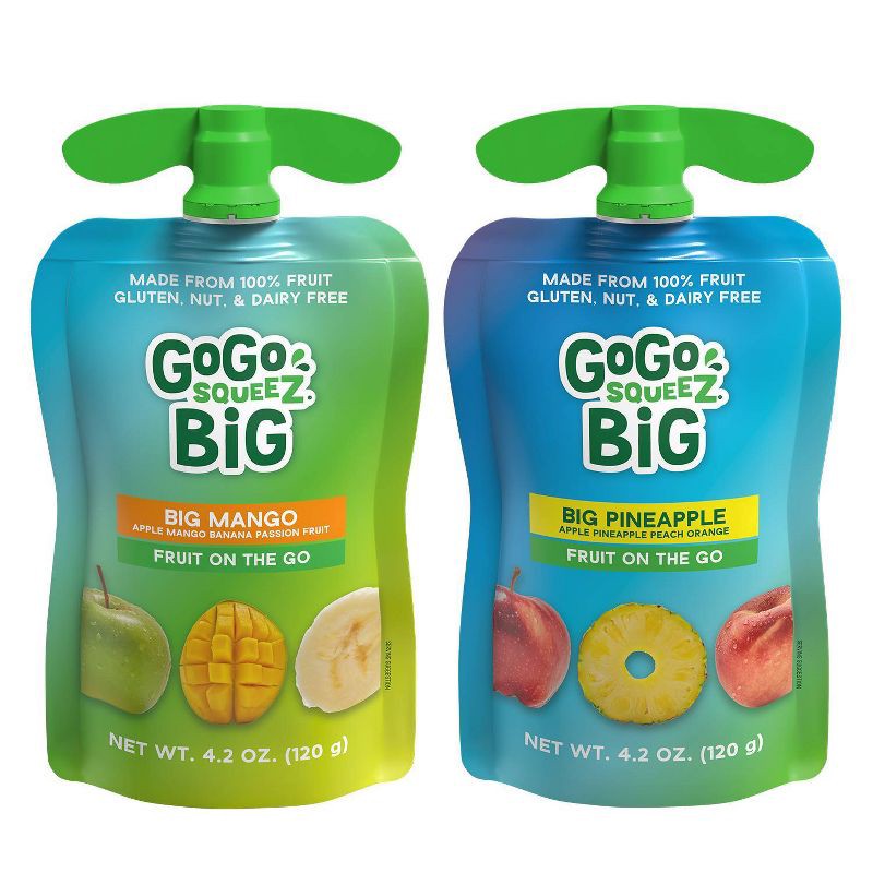 slide 5 of 9, GoGo SqueeZ Big Variety Pack Apple Mango Banana Passfruit Pineapple Peach - 42.3oz/10ct, 42.3 oz, 10 ct