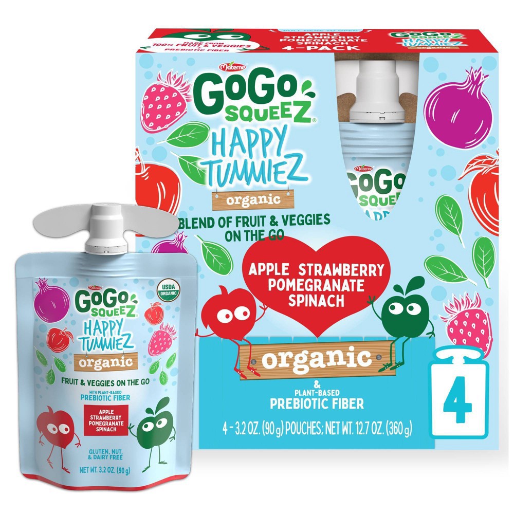 slide 1 of 1, GoGo SqueeZ Happy TummieZ Organic Apple Strawberry Pomegranate Spinach - 12.7oz/4ct, 12.7 oz, 4 ct